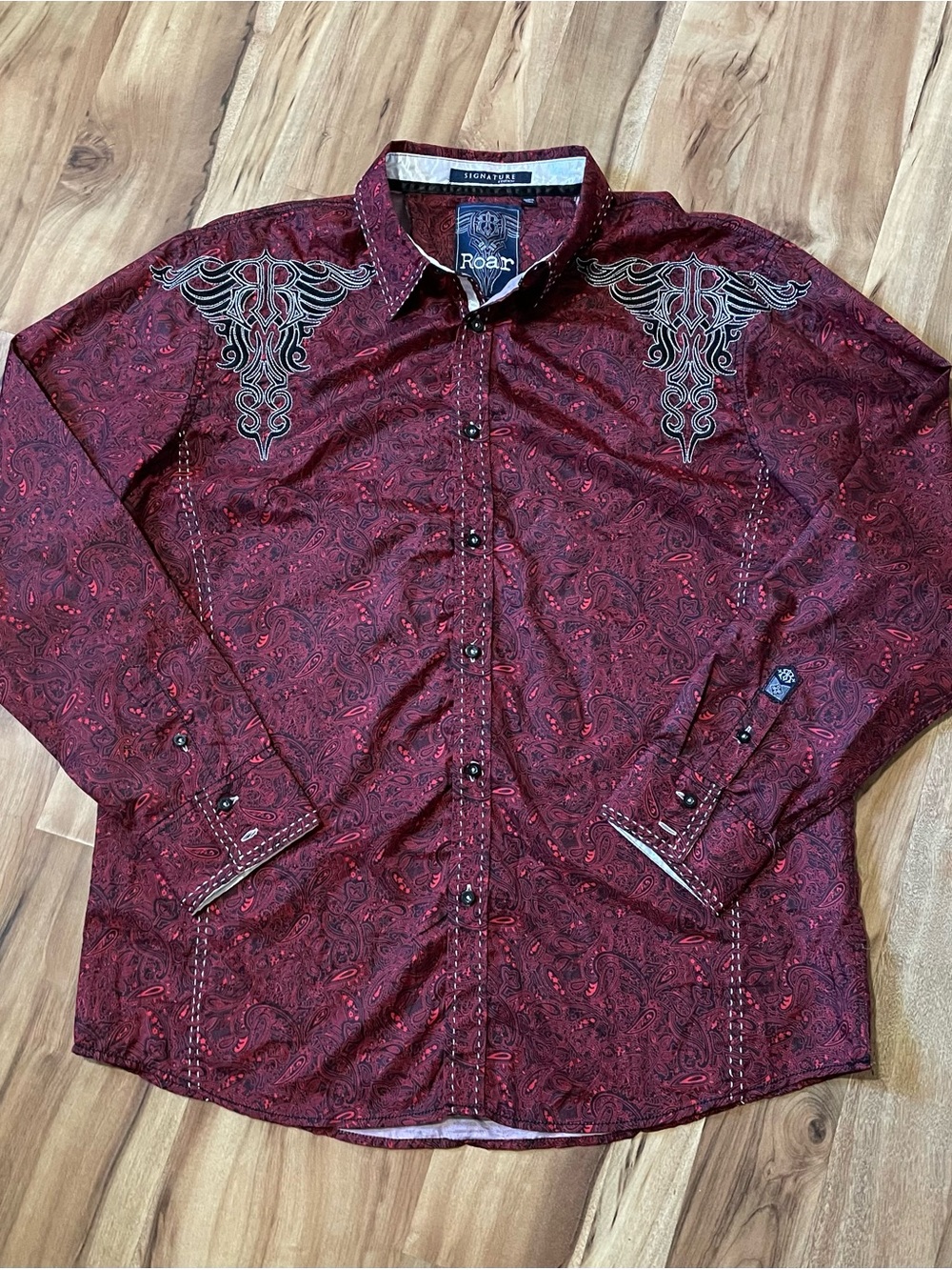 Y2K Roar Signature Julius Embroidered Western Shirt Red Black XXL